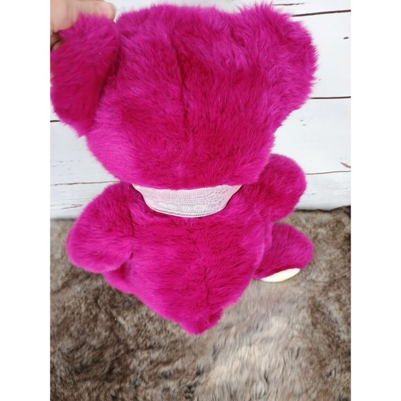 Plush Fuchsia Teddy Bear With Sheer White‎ Ribbon Bow 15 Inches - Picture 3 of 5